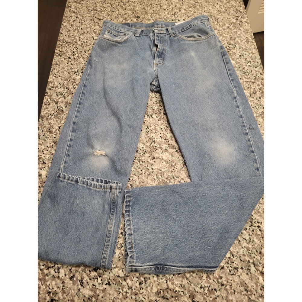 Wrangler Relaxed Fit Straight Leg Jeans Mens 32x32 Blue Denim Distressed Pockets